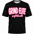 Grind Elite Softball Bubble Script Tee/ White letters Pink outline