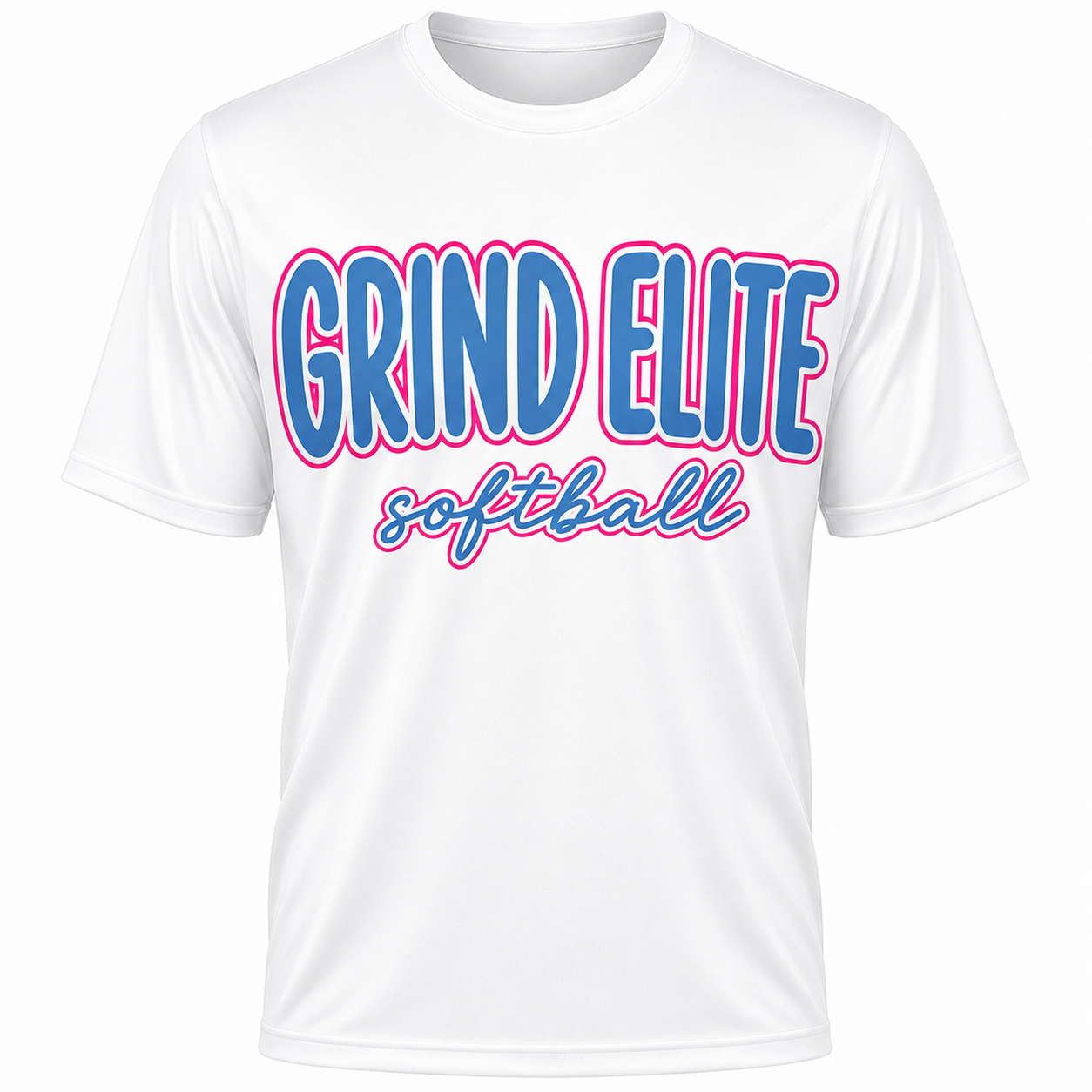 Grind Elite Softball Bubble Letter Tee/ Blue letter Pink Outline