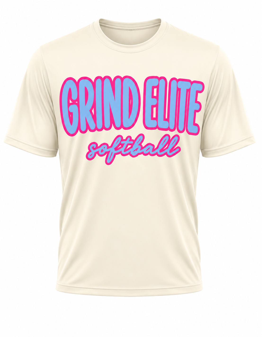 Grind Elite Softball Bubble Letter Tee/ Blue letter Pink Outline