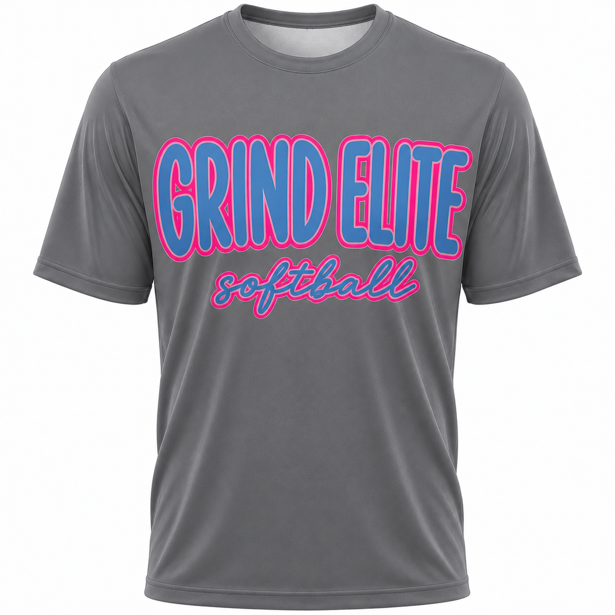Grind Elite Softball Bubble Letter Tee/ Blue letter Pink Outline