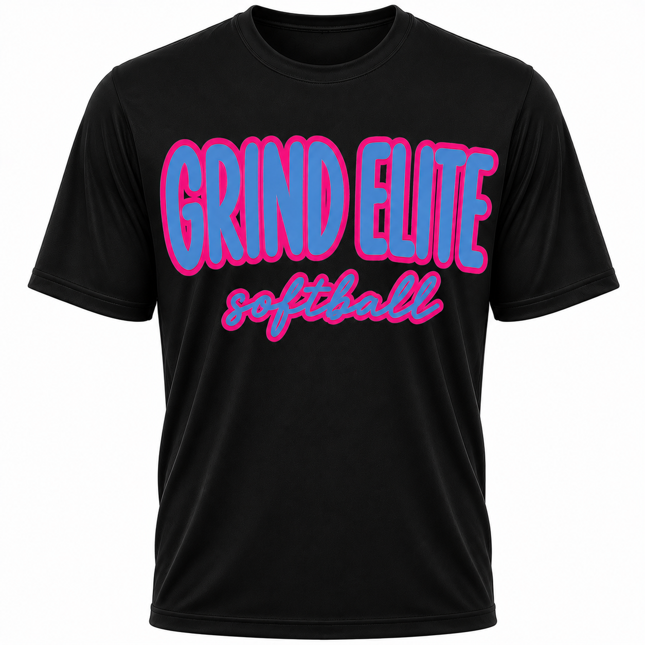 Grind Elite Softball Bubble Letter Tee/ Blue letter Pink Outline